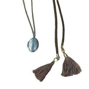 Crazy 8 Necklaces Set - Oval locket and Chord with tassels